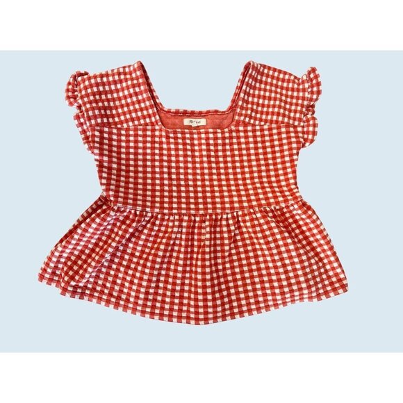 MADEWELL Red & White Gingham Checkered Peplum Top Size XS - Picture 2 of 8